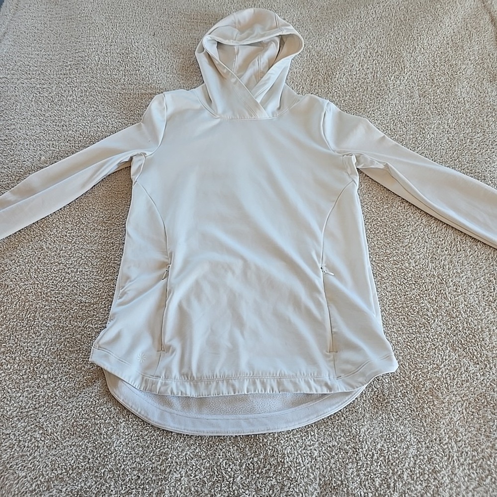 Athleta Hoodie Women's XS White Sweatshirt Criss Cross V Back Athleisure Gym